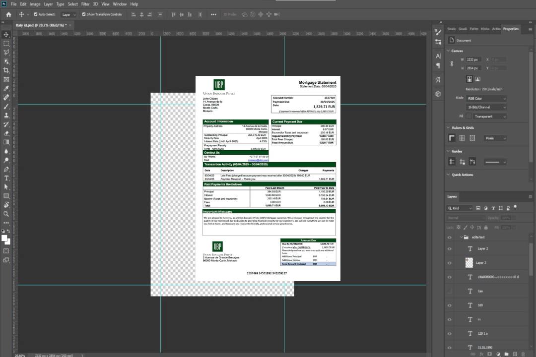 Modèle Word et PDF de relevé hypothécaire de l'Union Bancaire Privée de Monaco (UBP) template